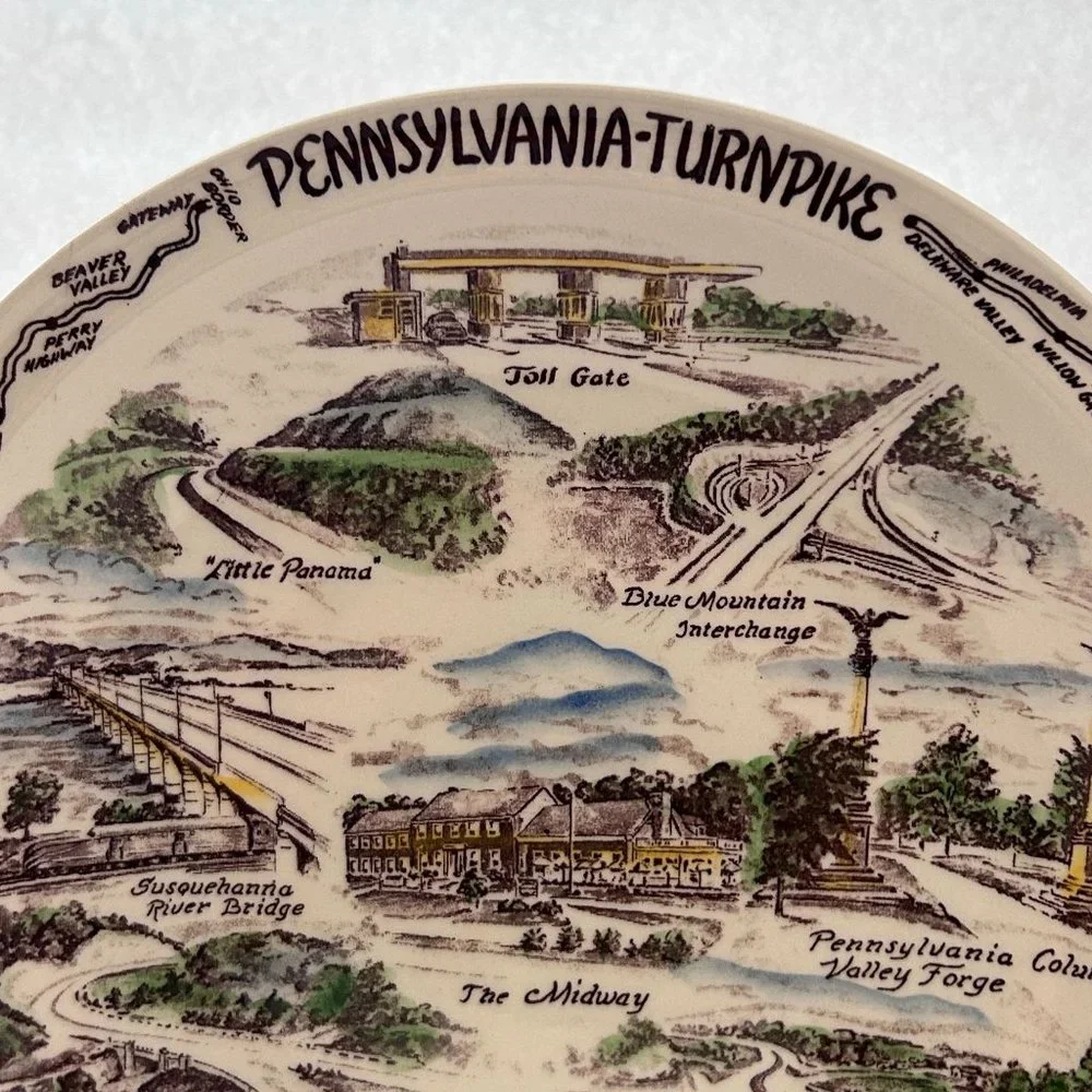 Vernon Kilns Pennsylvania Turnpike Plate Artist P.‎ Davidson Souvenir Decor